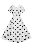 Polka Dots Pink Vintage Dress with Short Sleeves