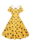 Polka Dots Pink Vintage Dress with Short Sleeves