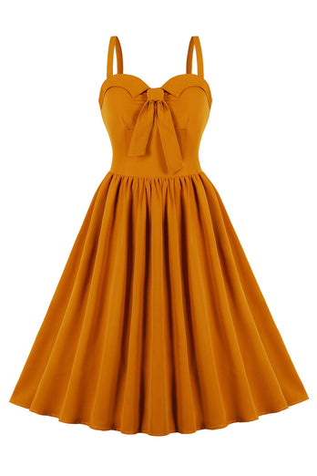 Spaghetti Straps Yellow Swing Vintage Dress