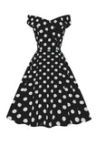 White Off the Shoulder Polka Dots Vintage Dress