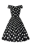 White Off the Shoulder Polka Dots Vintage Dress