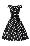 White Off the Shoulder Polka Dots Vintage Dress