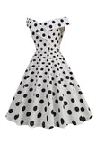 White Off the Shoulder Polka Dots Vintage Dress