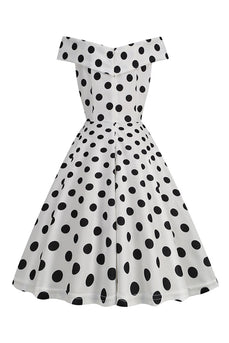 White Off the Shoulder Polka Dots Vintage Dress