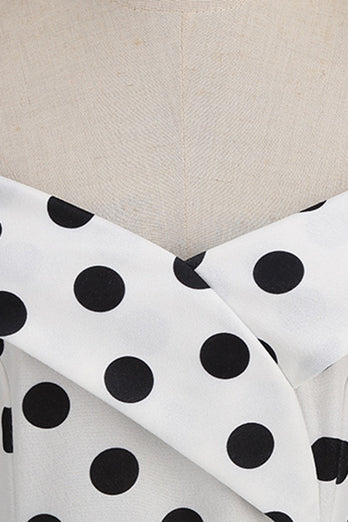 White Off the Shoulder Polka Dots Vintage Dress