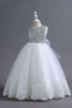 Load image into Gallery viewer, White Sequins Lace A Line Girls Dresses With Bow