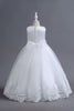 Load image into Gallery viewer, White Sequins Lace A Line Girls Dresses With Bow
