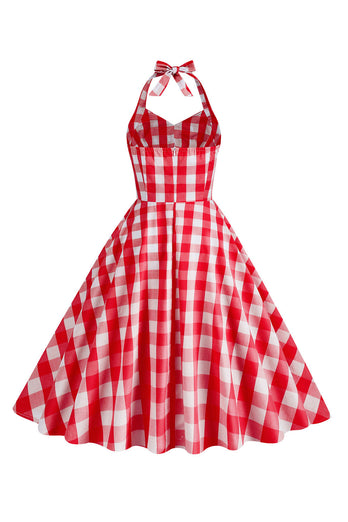 Halter Plaid Vintage Dress with Bow