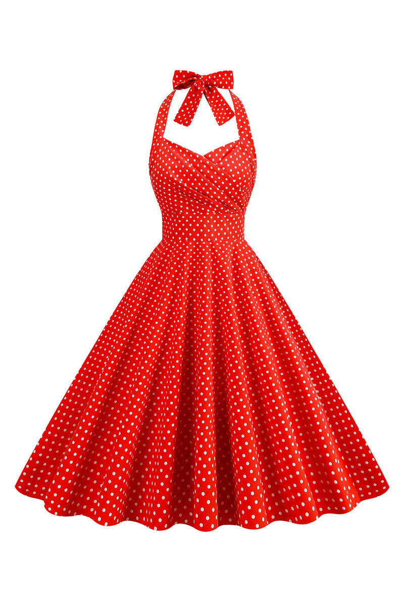 Load image into Gallery viewer, Halter Red Polka Dots 1950s Dress