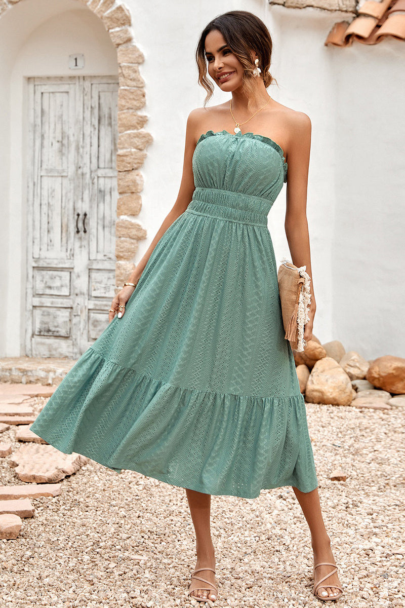 Load image into Gallery viewer, Green Strapless A-line Midi Summer Dress