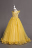 Load image into Gallery viewer, Tulle Boat Neck Yellow Girls Dresses with Appliques