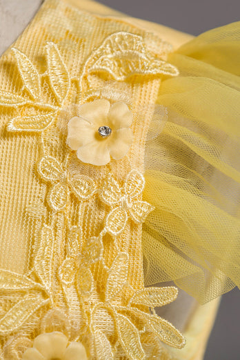 Tulle Boat Neck Yellow Girls Dresses with Appliques