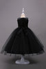 Load image into Gallery viewer, Tulle A-Line Boat Neck Burgundy Girls Dresses with Appliques