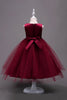 Load image into Gallery viewer, Tulle A-Line Boat Neck Burgundy Girls Dresses with Appliques