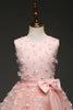 Load image into Gallery viewer, Boat Neck Sleeveless Pink Girls Dresses with Bow