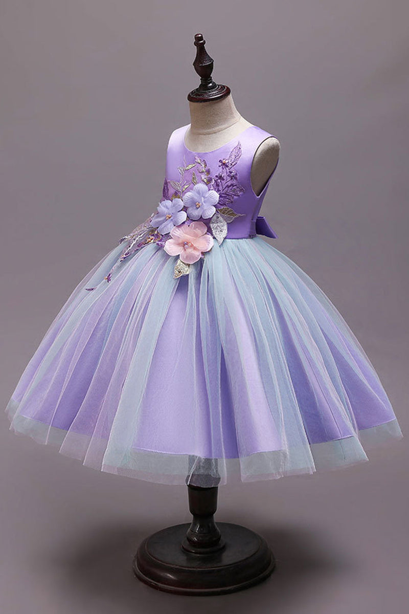 Load image into Gallery viewer, A Line Blue Bowknot Girls Dresses With Appliques