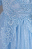 Load image into Gallery viewer, Blue Round Neck Puff Sleeves Girls Dresses