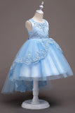 Dark Blue High Low Appliques Girls Dresses