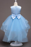 Dark Blue High Low Appliques Girls Dresses