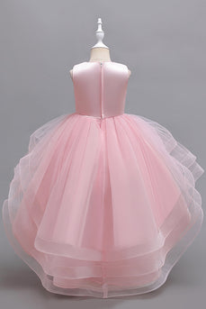 Pink High Low Appliques Sparkly Girls Dresses