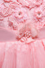 Load image into Gallery viewer, Pink Round Neck Girls Dresses With 3D Flowers