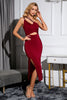 Load image into Gallery viewer, One Shoulder Burgundy Keyhole Cocktail Dress With Slit