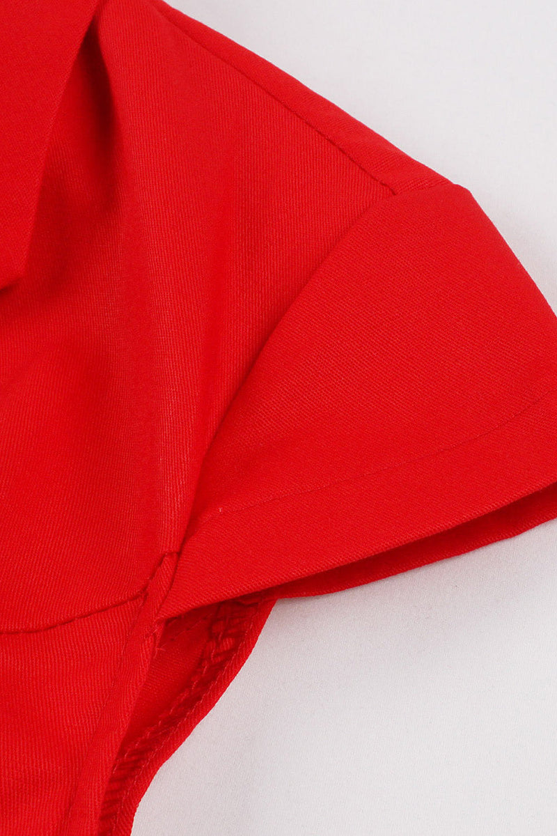 Load image into Gallery viewer, Red V Neck 1950s Dress With Short Sleeves