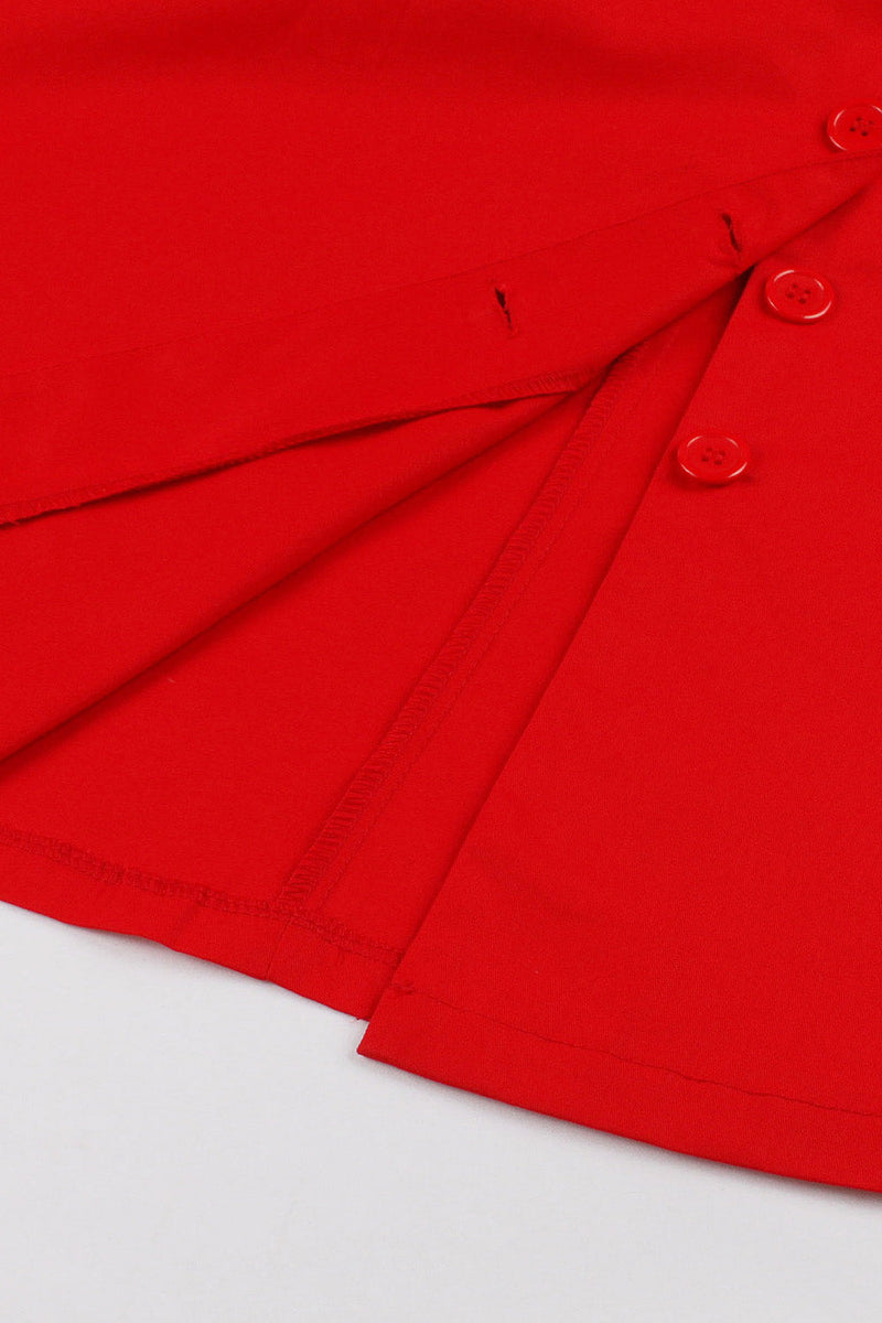 Load image into Gallery viewer, Red V Neck 1950s Dress With Short Sleeves