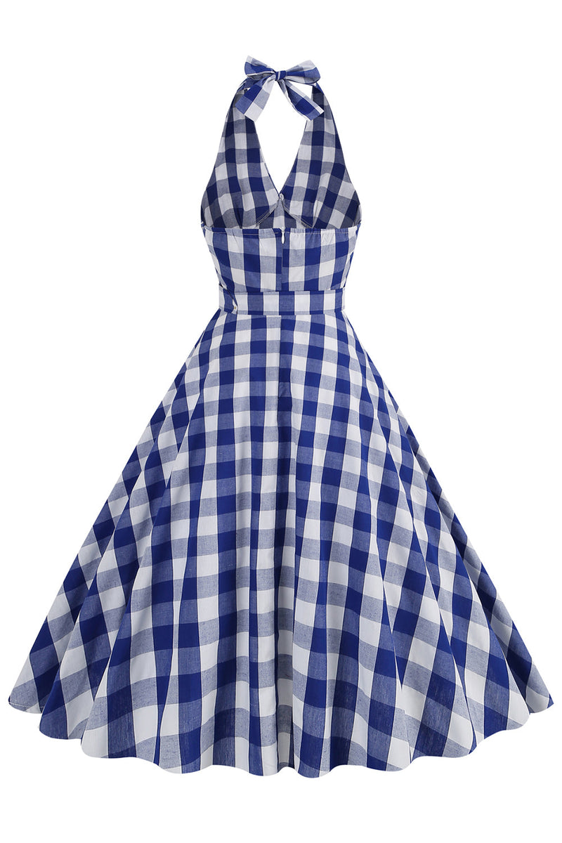 Load image into Gallery viewer, Pink Halter Plaid Sleeveless 1950s Dress With Belt