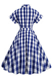 Pink Plaid Bowknot 1950s Dress With Short Sleeves