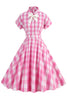 Load image into Gallery viewer, Pink Plaid Bowknot 1950s Dress With Short Sleeves