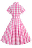 Load image into Gallery viewer, Pink Plaid Bowknot 1950s Dress With Short Sleeves