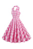 Load image into Gallery viewer, Pink Pin Up Plaid 1950s Vintage Dress