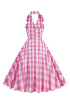 Pink Pin Up Plaid 1950s Vintage Dress