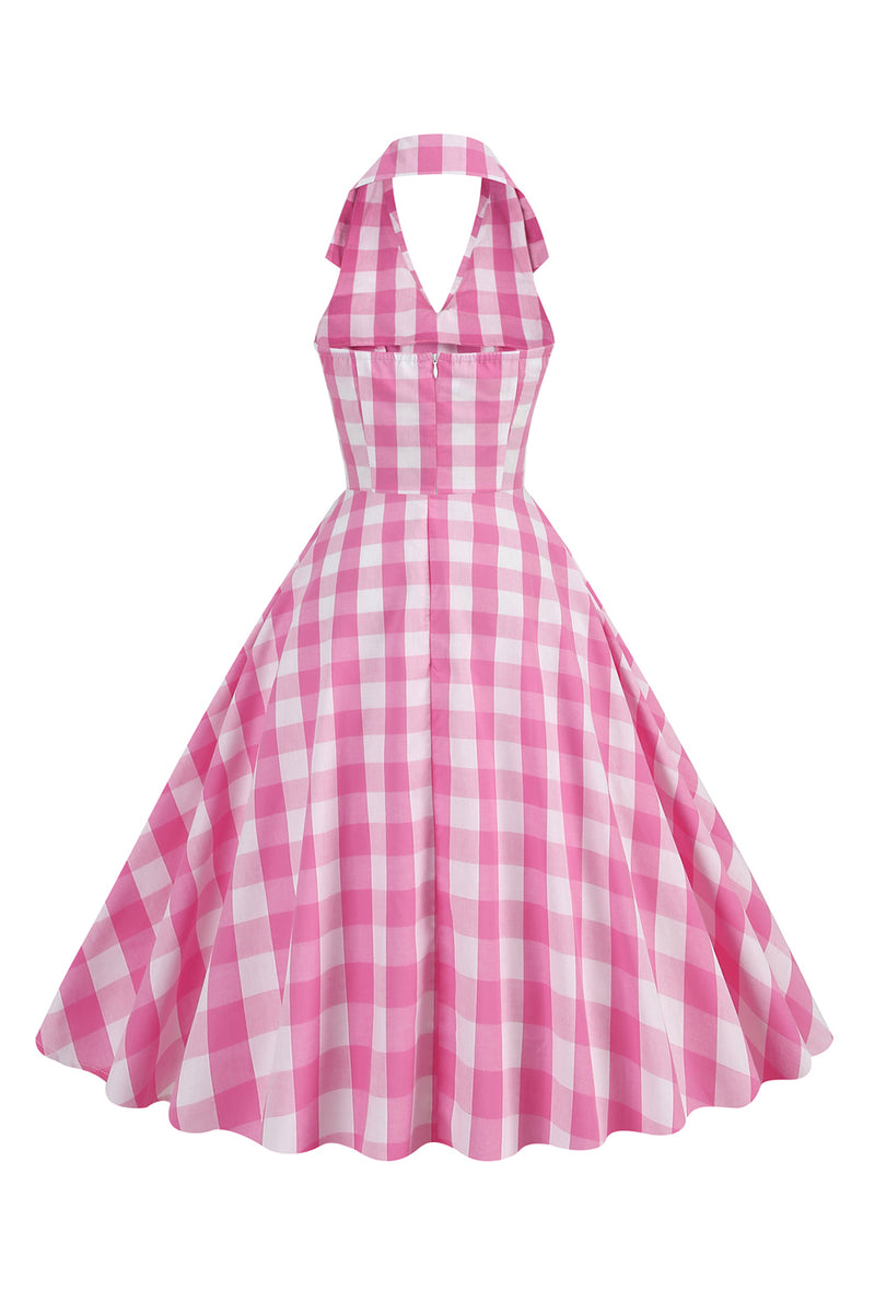 Load image into Gallery viewer, Pink Pin Up Plaid 1950s Vintage Dress