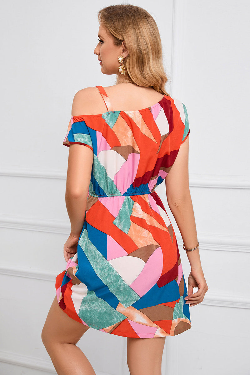 Load image into Gallery viewer, Printed Short Summer Dress with Cold Shoulder
