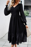 Black A-Line V-Neck Long Sleeves Casual Dress
