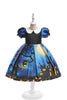 Load image into Gallery viewer, Blue Puff Sleeves Printed Halloween Girl Dress