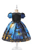 Load image into Gallery viewer, Blue Puff Sleeves Printed Halloween Girl Dress