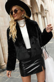 Black Shawl Lapel Cropped Women Faux Fur Coat
