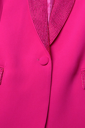 Glitter Hot Pink Shawl Lapel Women Blazer with Feathers