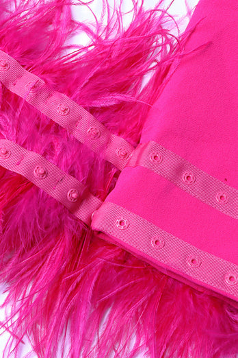 Glitter Hot Pink Shawl Lapel Women Blazer with Feathers