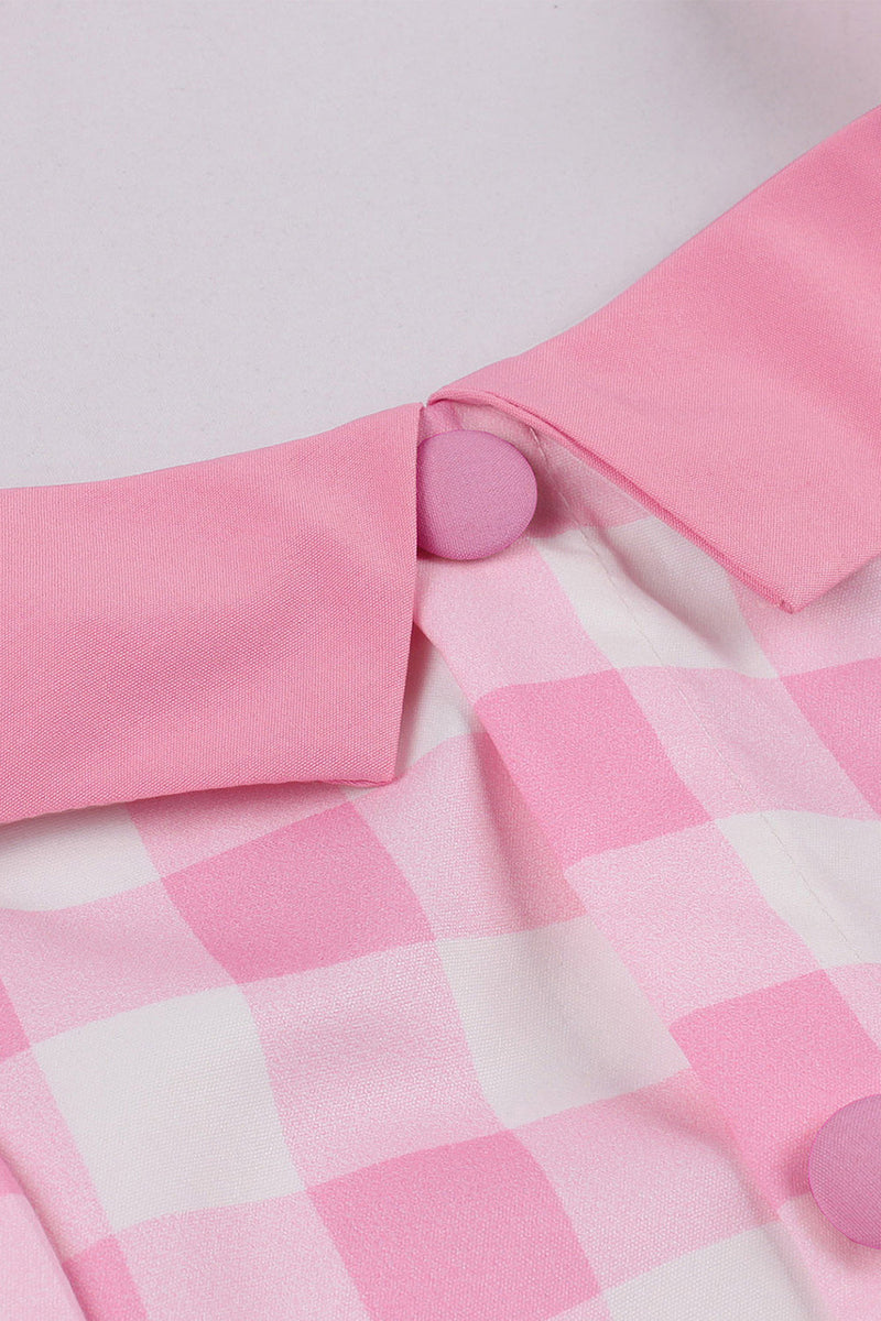 Load image into Gallery viewer, A Line Halter Neck Pink Plaid Pink 1950s Dress