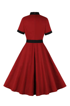 Red A Line 1950s Swing Dress with Belt