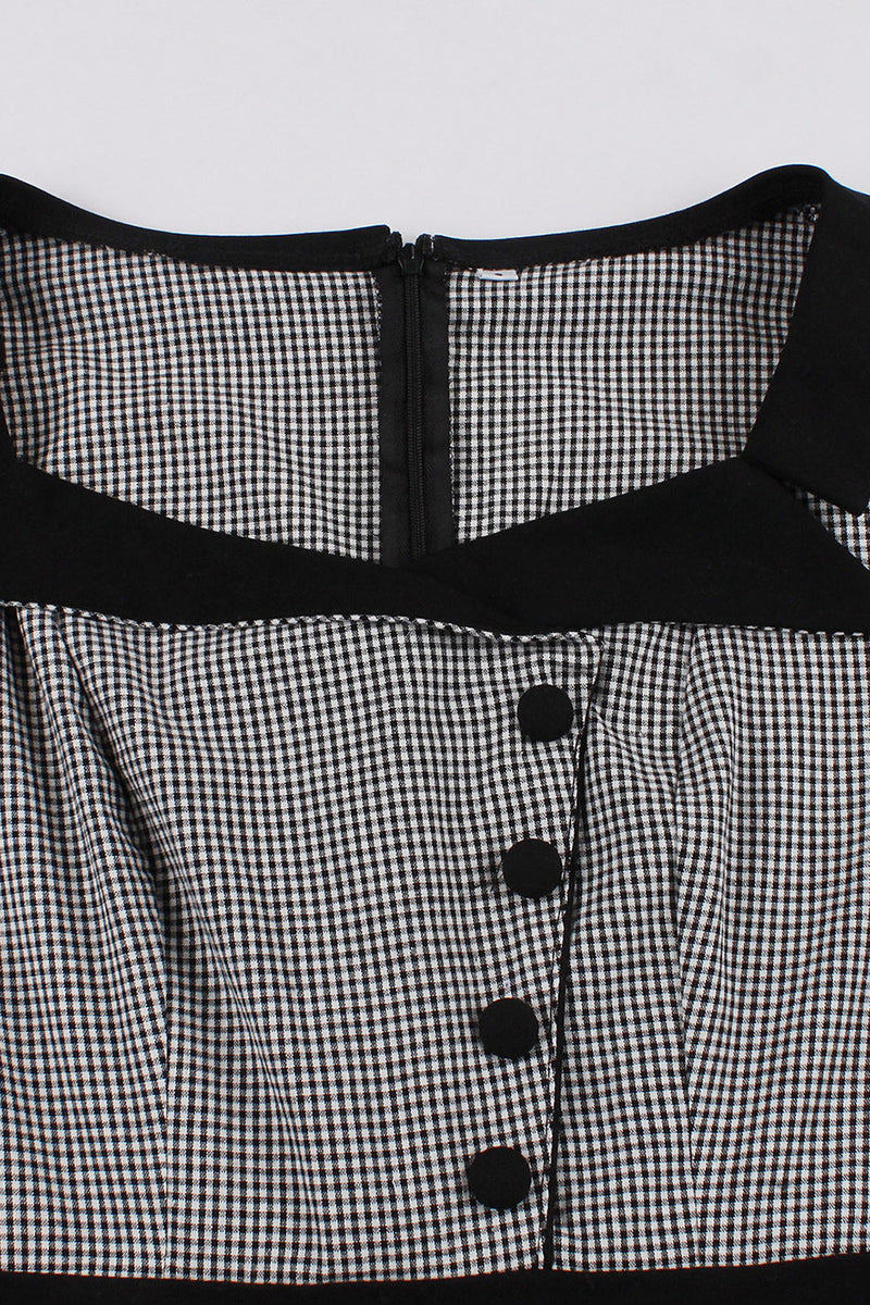 Load image into Gallery viewer, Plaid Black Swing 1950s Dress with Buttons
