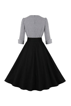 Long Sleeves Plaid Swing 1950s Dress with Belt