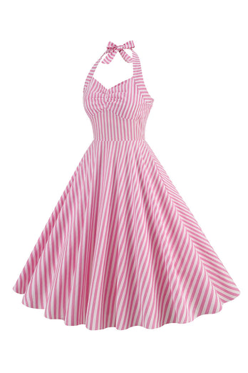 Pink Stripes Halter Swing 1950s Dress