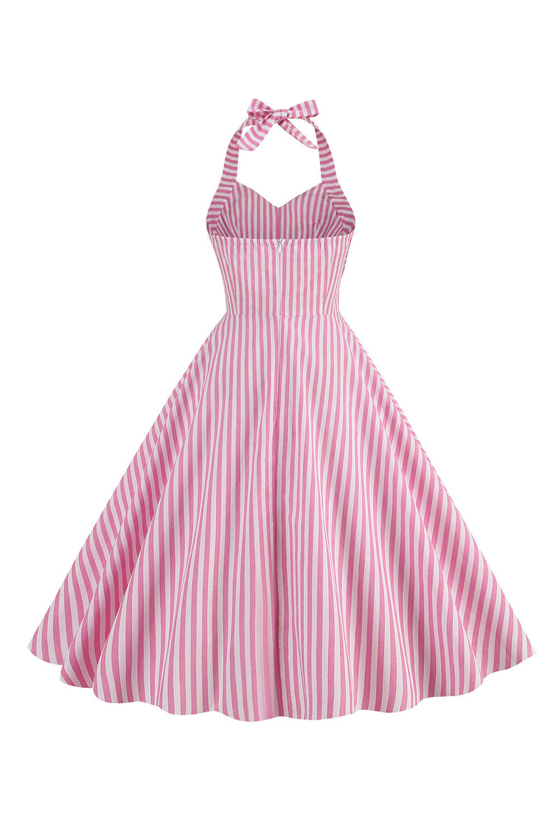 Load image into Gallery viewer, Pink Stripes Halter Swing 1950s Dress