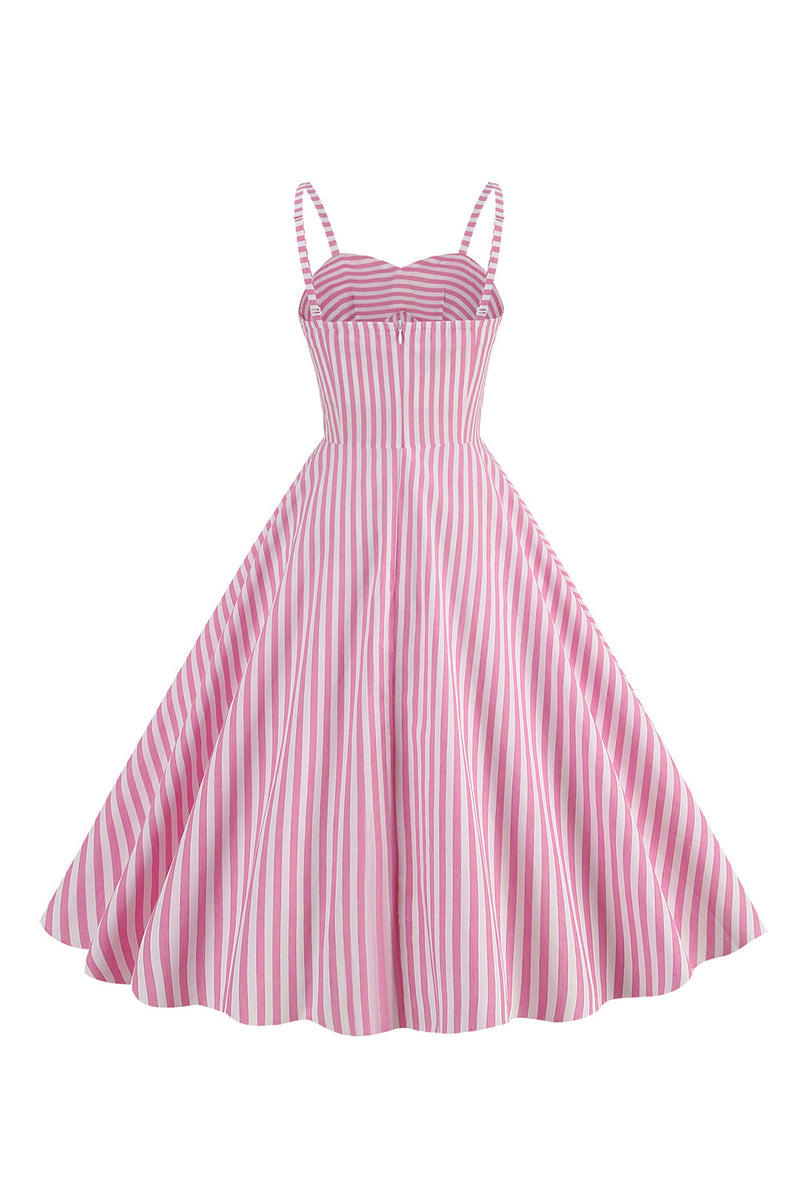 Load image into Gallery viewer, Spaghetti Straps Pink Stripes Swing 1950s Dress