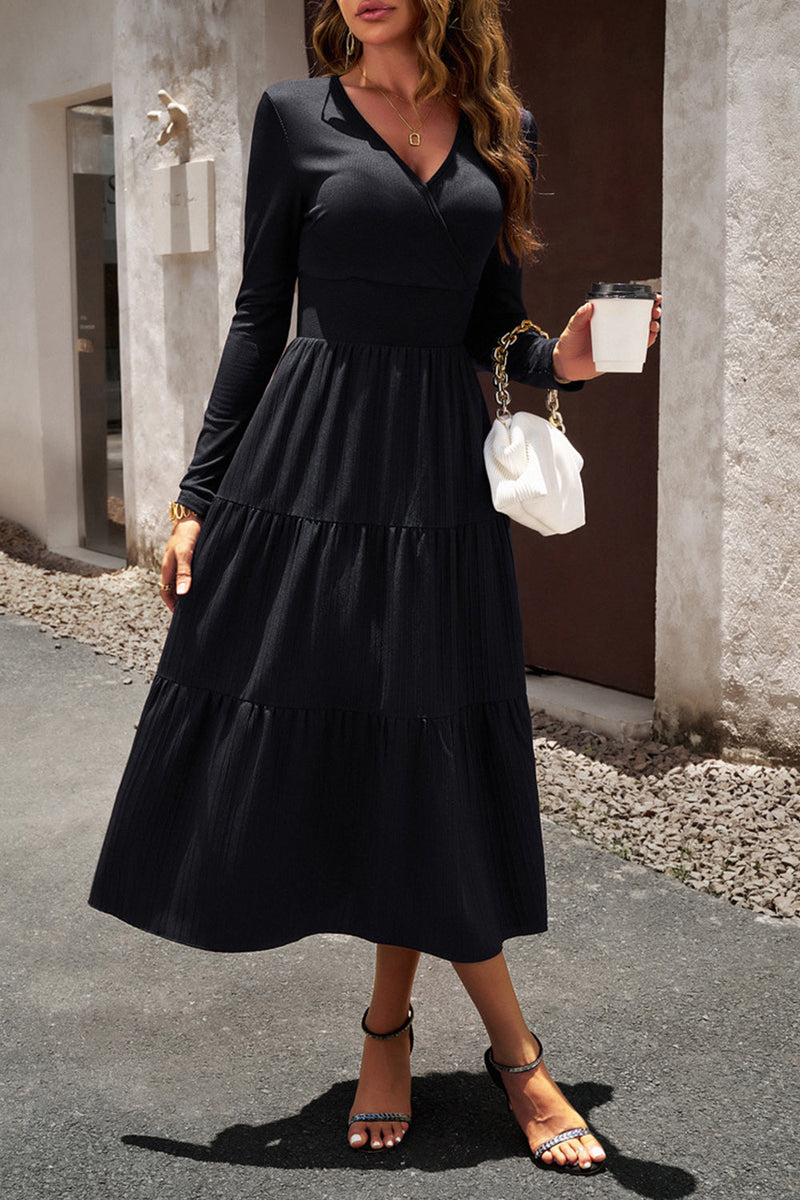Load image into Gallery viewer, Black A Line Long Sleeves Casual Dress